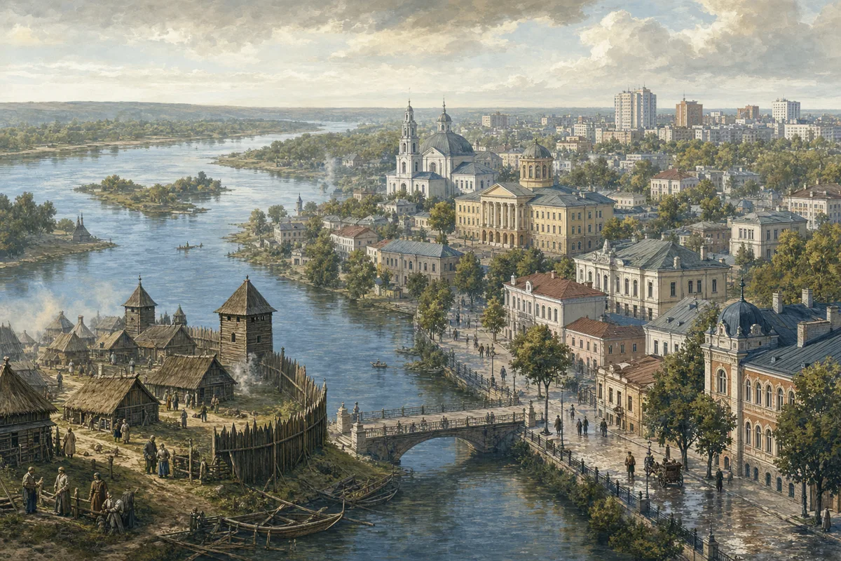 Illustration zur Entwicklung Mogilevs am Dnepr